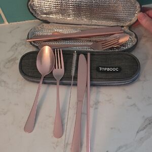 TOPBOOC Travek Pink Flatware Set with Case Set Of 2